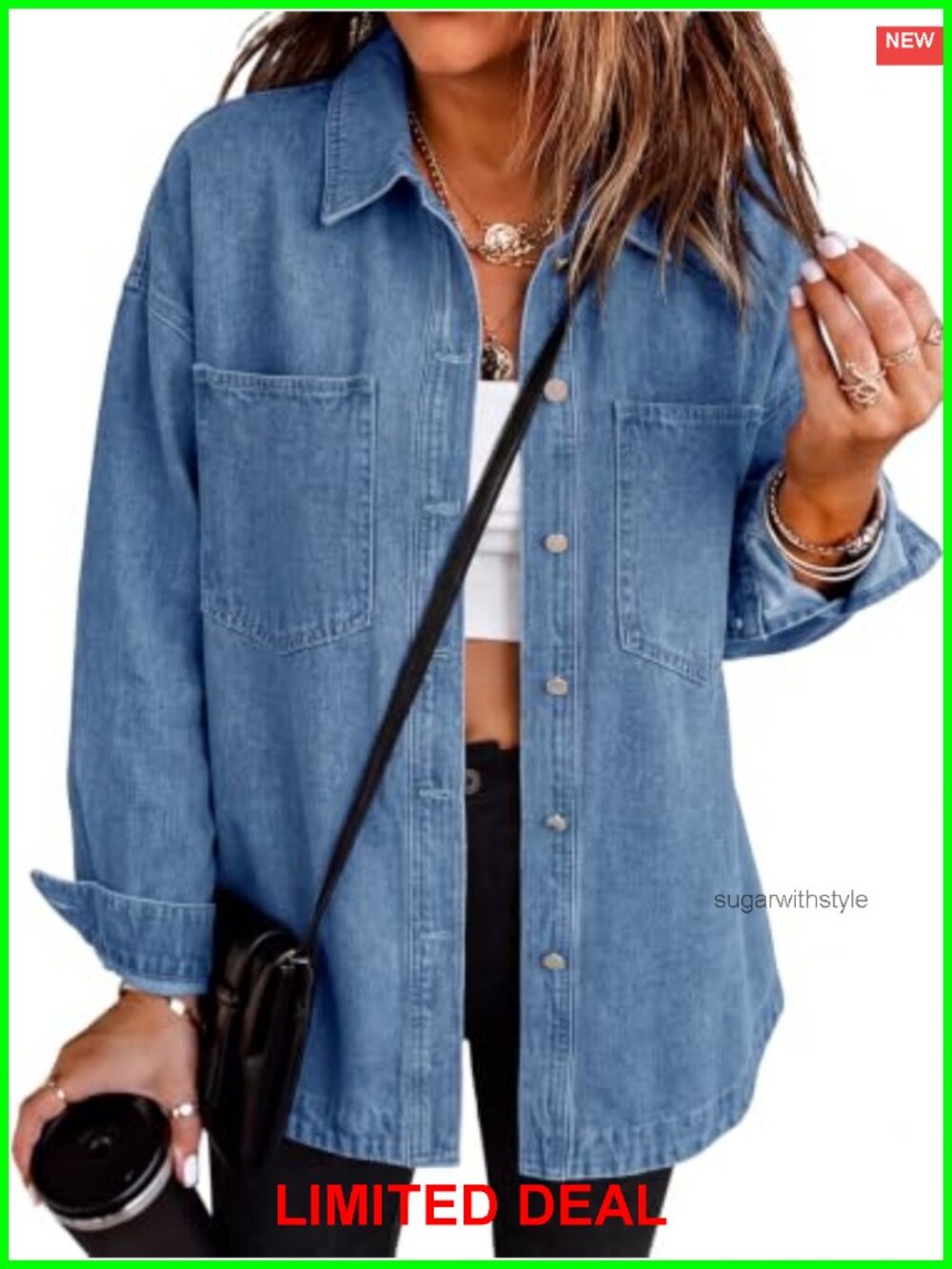 Oversized Denim Button Down Shirt Jacket Cotton Long Sleeve Shacket